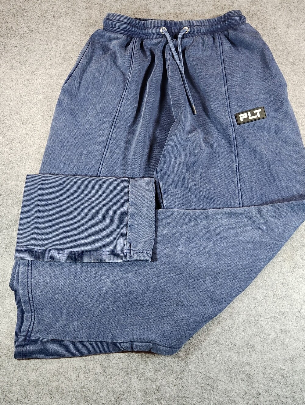 PrettyLittleThing Navy Blue Logo Drawstring Wide Leg Joggers Size 6